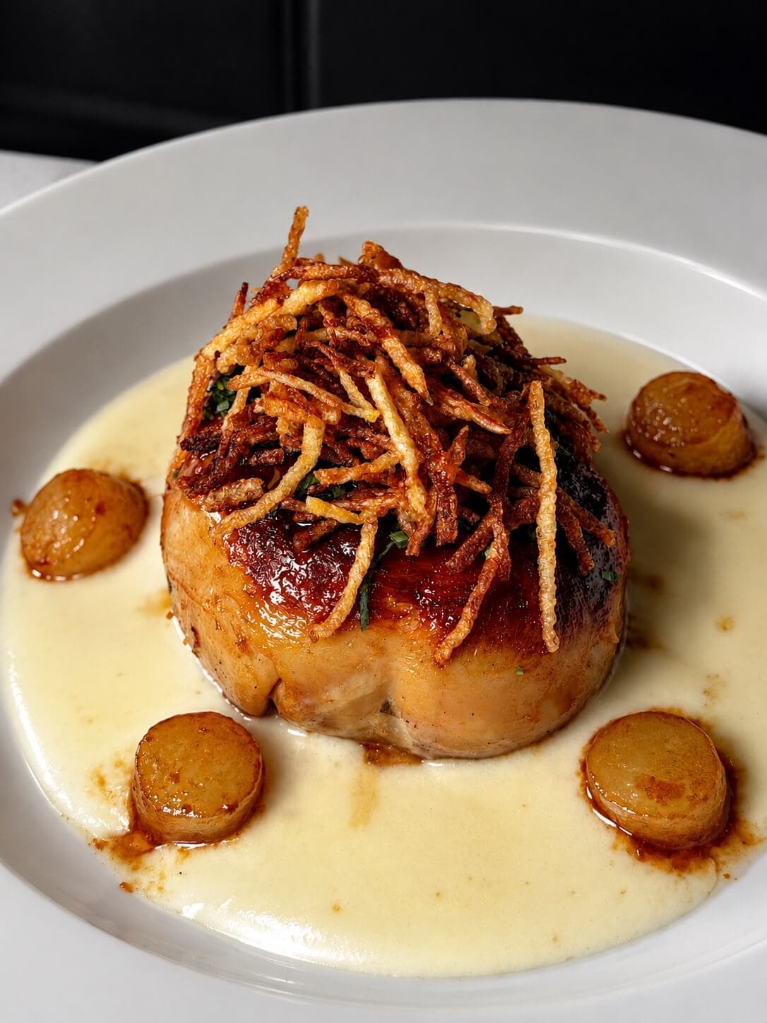 Chicken Roulade, mashed potatoes, Marengo sauce