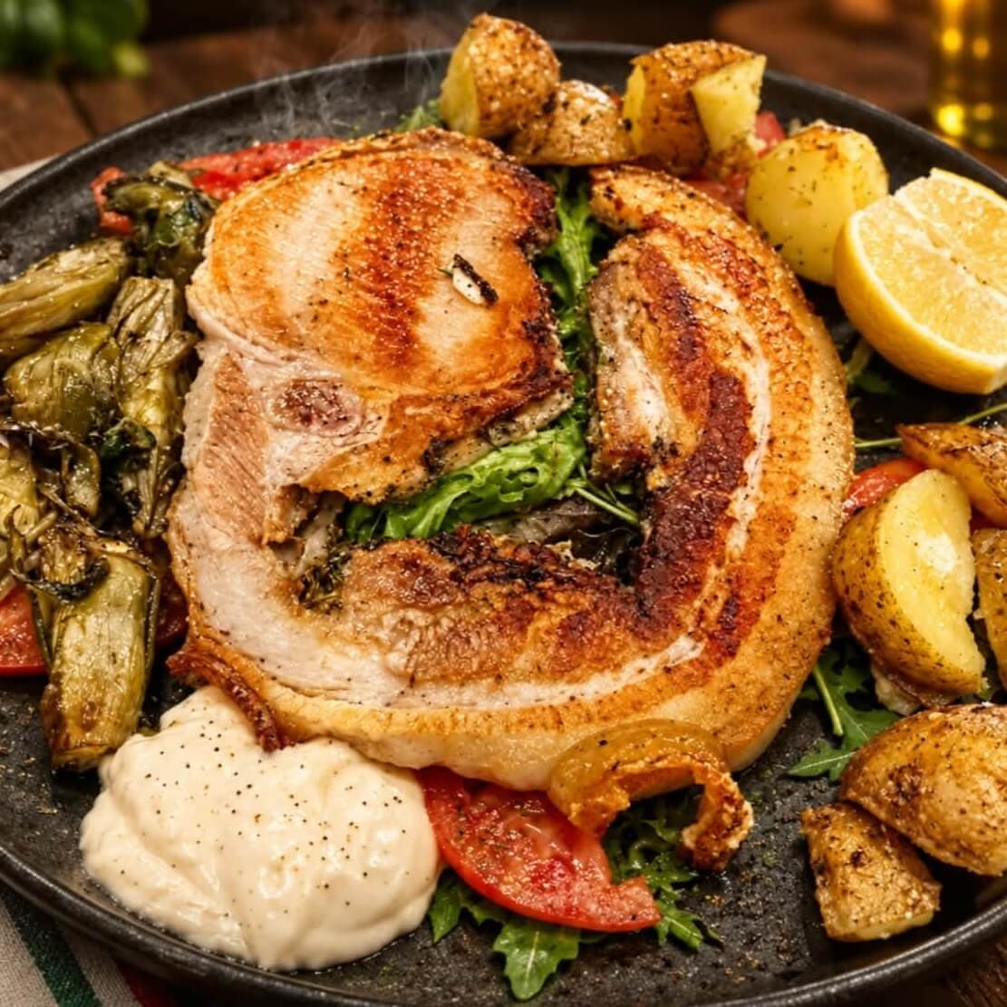 Grilled porchetta from Ariccia with vegetables
