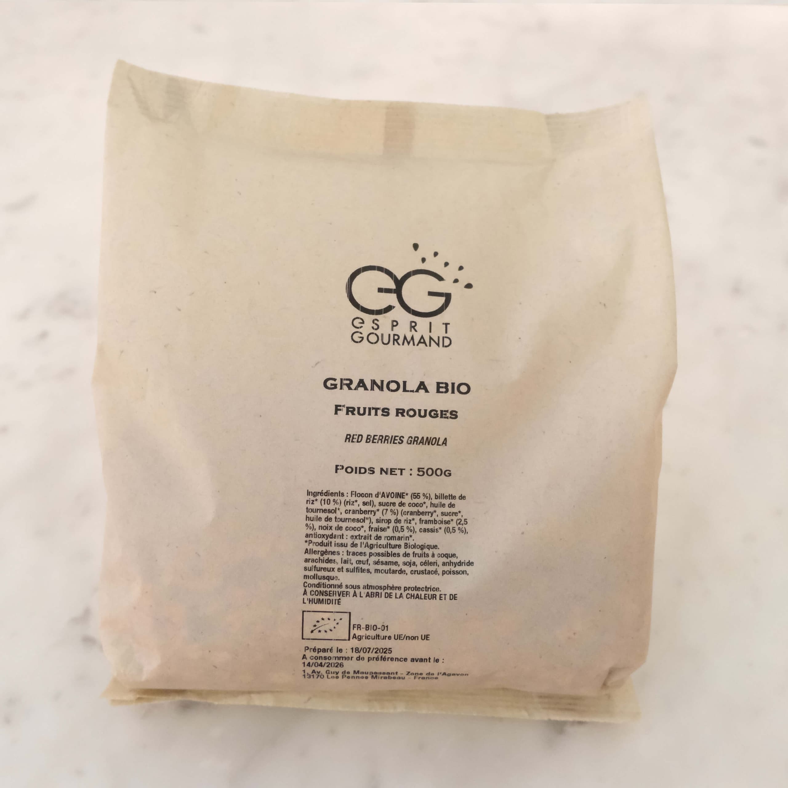 Granola BIO aux fruits rouges 500gr - Menu item